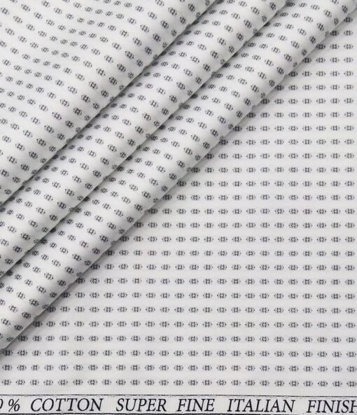 Pee Gee Men's Cotton Printed 1.60 Meter Unstitched Shirt Fabric (White)