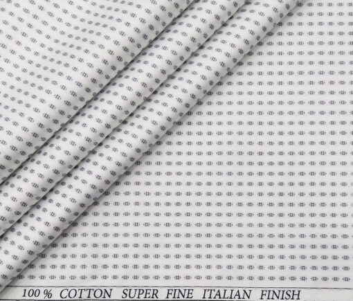 Pee Gee Men's Cotton Printed 1.60 Meter Unstitched Shirt Fabric (White)