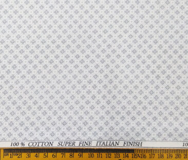 Pee Gee Men's Cotton Grey Printed 1.60 Meter Unstitched Shirt Fabric (White)
