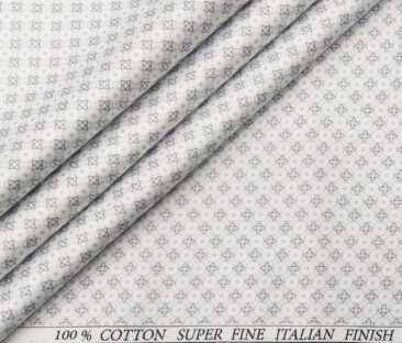 Pee Gee Men's Cotton Grey Printed 1.60 Meter Unstitched Shirt Fabric (White)