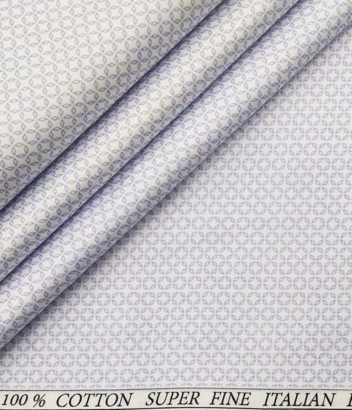 Pee Gee Men's Cotton Purple Printed 1.60 Meter Unstitched Shirt Fabric (White)