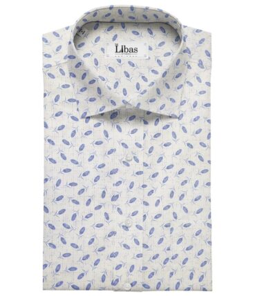 Pee Gee Men's Cotton Royal Blue Floral Printed 1.60 Meter Unstitched Shirt Fabric (White)