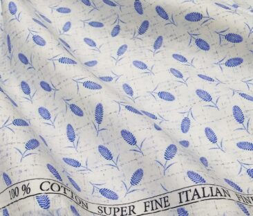 Pee Gee Men's Cotton Royal Blue Floral Printed 1.60 Meter Unstitched Shirt Fabric (White)