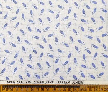 Pee Gee Men's Cotton Royal Blue Floral Printed 1.60 Meter Unstitched Shirt Fabric (White)