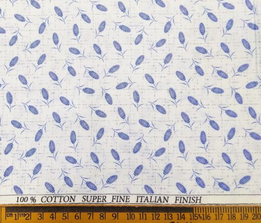 Pee Gee Men's Cotton Royal Blue Floral Printed 1.60 Meter Unstitched Shirt Fabric (White)