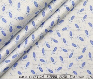 Pee Gee Men's Cotton Royal Blue Floral Printed 1.60 Meter Unstitched Shirt Fabric (White)