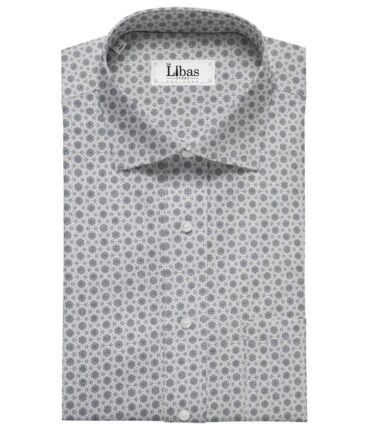 Pee Gee Men's Cotton Printed 1.60 Meter Unstitched Shirt Fabric (Light Grey)