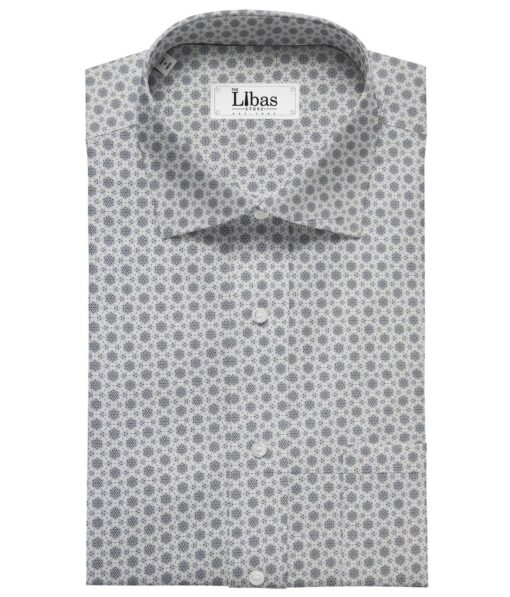 Pee Gee Men's Cotton Printed 1.60 Meter Unstitched Shirt Fabric (Light Grey)
