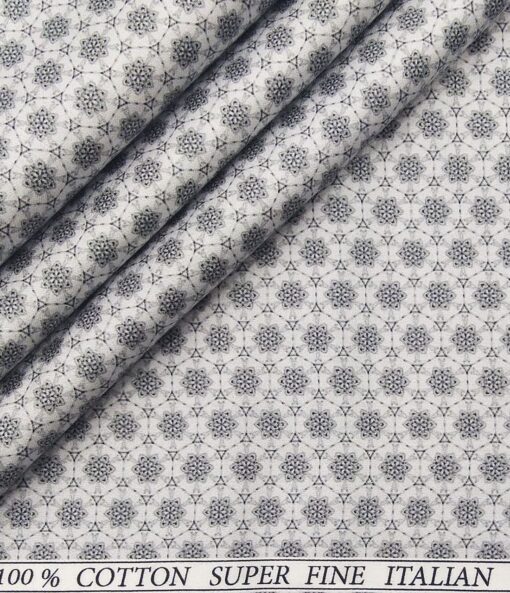 Pee Gee Men's Cotton Printed 1.60 Meter Unstitched Shirt Fabric (Light Grey)