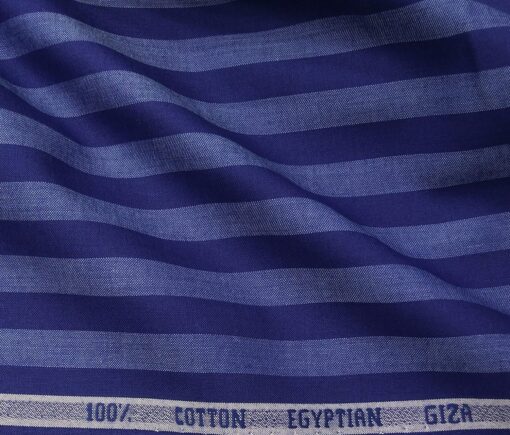 Raymond Men's Giza Cotton Striped 1.80 Meter Unstitched Shirt Fabric (Dark Blue)