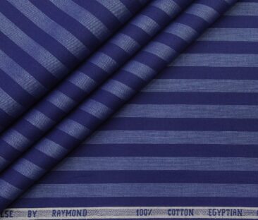 Raymond Men's Giza Cotton Striped 1.80 Meter Unstitched Shirt Fabric (Dark Blue)