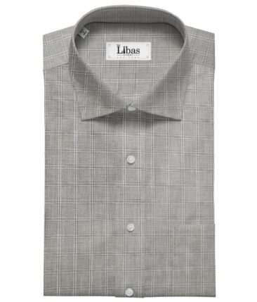 Raymond Men's Cotton Checks 1.80 Meter Unstitched Shirt Fabric (Light Grey)