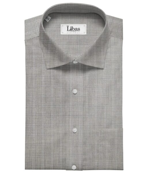 Raymond Men's Cotton Checks 1.80 Meter Unstitched Shirt Fabric (Light Grey)