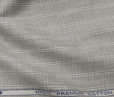 Raymond Men's Cotton Checks 1.80 Meter Unstitched Shirt Fabric (Light Grey)