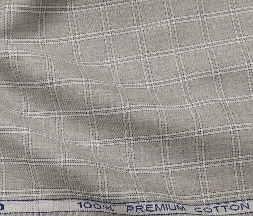 Raymond Men's Cotton Checks 1.80 Meter Unstitched Shirt Fabric (Light Grey)