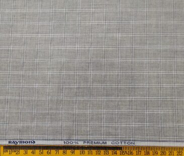 Raymond Men's Cotton Checks 1.80 Meter Unstitched Shirt Fabric (Light Grey)