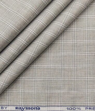 Raymond Men's Cotton Checks 1.80 Meter Unstitched Shirt Fabric (Light Grey)