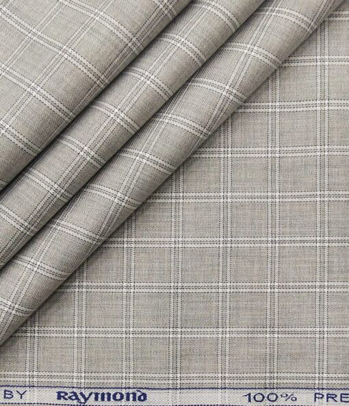 Raymond Men's Cotton Checks 1.80 Meter Unstitched Shirt Fabric (Light Grey)