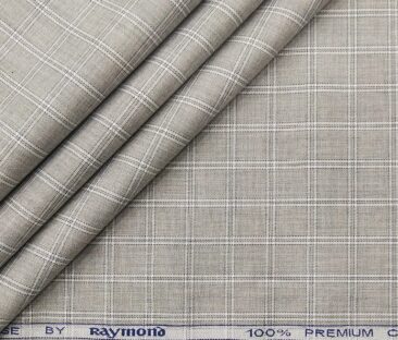 Raymond Men's Cotton Checks 1.80 Meter Unstitched Shirt Fabric (Light Grey)