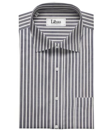 Raymond Men's Cotton Stripes 1.80 Meter Unstitched Shirt Fabric (Grey)