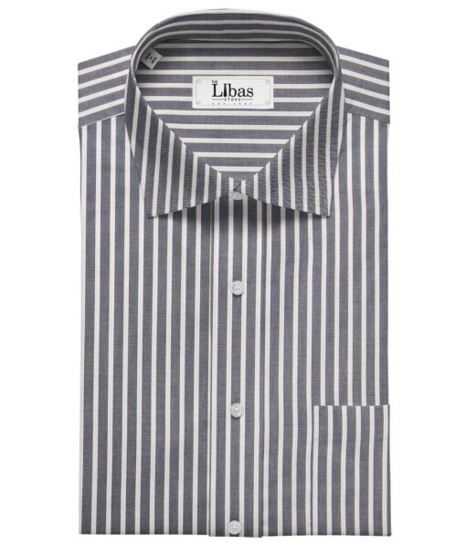 Raymond Men's Cotton Stripes 1.80 Meter Unstitched Shirt Fabric (Grey)