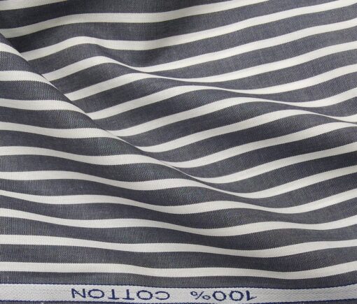 Raymond Men's Cotton Stripes 1.80 Meter Unstitched Shirt Fabric (Grey)