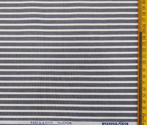 Raymond Men's Cotton Stripes 1.80 Meter Unstitched Shirt Fabric (Grey)