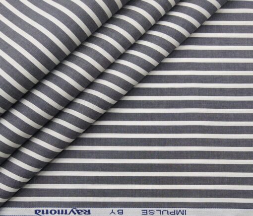 Raymond Men's Cotton Stripes 1.80 Meter Unstitched Shirt Fabric (Grey)