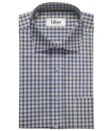Raymond Men's Giza Cotton Blue Checks 1.80 Meter Unstitched Shirt Fabric (Light Grey)