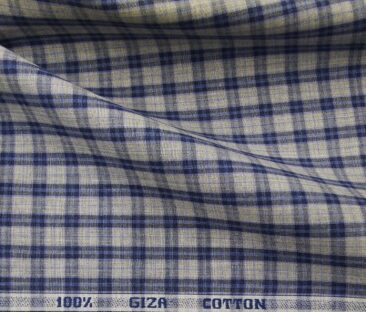 Raymond Men's Giza Cotton Blue Checks 1.80 Meter Unstitched Shirt Fabric (Light Grey)