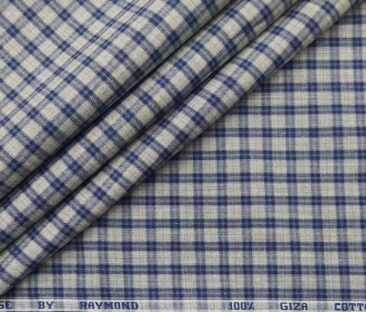 Raymond Men's Giza Cotton Blue Checks 1.80 Meter Unstitched Shirt Fabric (Light Grey)