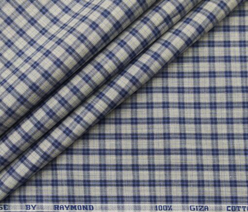Raymond Men's Giza Cotton Blue Checks 1.80 Meter Unstitched Shirt Fabric (Light Grey)