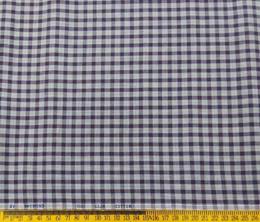 Raymond Men's Giza Cotton Maroon Checks 1.80 Meter Unstitched Shirt Fabric (Light Grey)