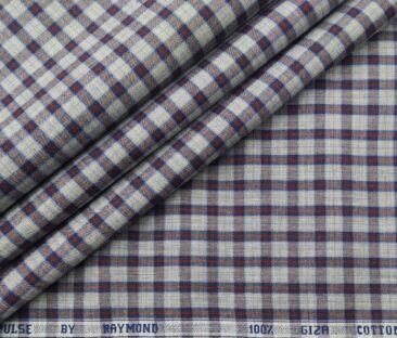 Raymond Men's Giza Cotton Maroon Checks 1.80 Meter Unstitched Shirt Fabric (Light Grey)