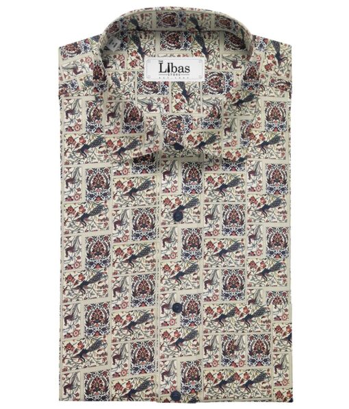 Raymond Men's Giza Cotton Multicolor Printed Unstitched Shirt Fabric (Beige)