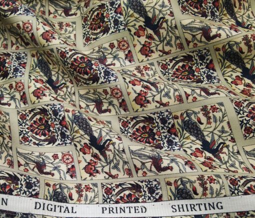Raymond Men's Giza Cotton Multicolor Printed Unstitched Shirt Fabric (Beige)
