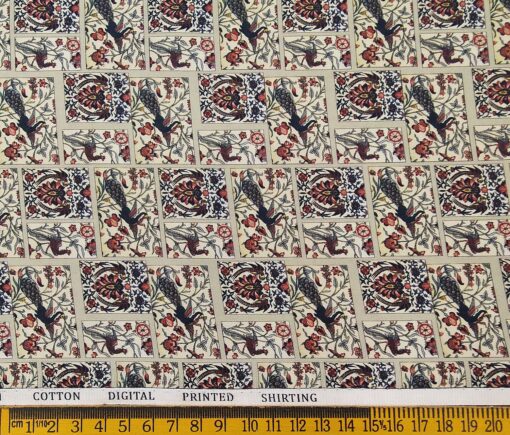 Raymond Men's Giza Cotton Multicolor Printed Unstitched Shirt Fabric (Beige)