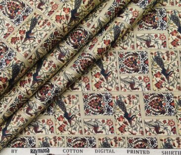 Raymond Men's Giza Cotton Multicolor Printed Unstitched Shirt Fabric (Beige)