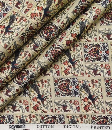 Raymond Men's Giza Cotton Multicolor Printed Unstitched Shirt Fabric (Beige)