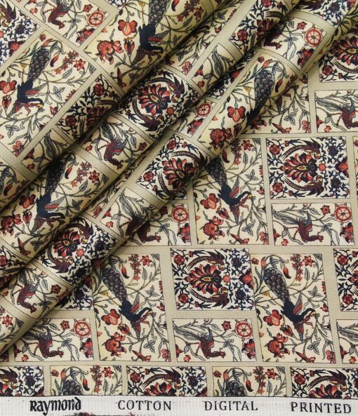 Raymond Men's Giza Cotton Multicolor Printed Unstitched Shirt Fabric (Beige)