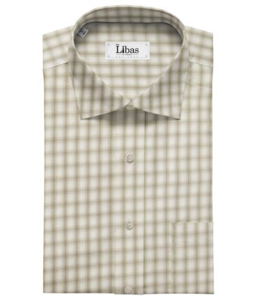 Raymond Men's Giza Cotton Brown Checks 1.80 Meter Unstitched Technosmart Shirt Fabric (Cream)