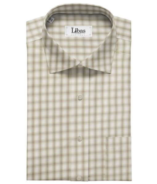 Raymond Men's Giza Cotton Brown Checks 1.80 Meter Unstitched Technosmart Shirt Fabric (Cream)