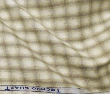 Raymond Men's Giza Cotton Brown Checks 1.80 Meter Unstitched Technosmart Shirt Fabric (Cream)