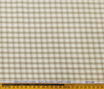 Raymond Men's Giza Cotton Brown Checks 1.80 Meter Unstitched Technosmart Shirt Fabric (Cream)