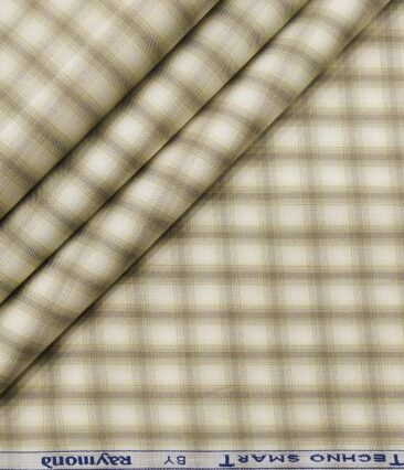 Raymond Men's Giza Cotton Brown Checks 1.80 Meter Unstitched Technosmart Shirt Fabric (Cream)