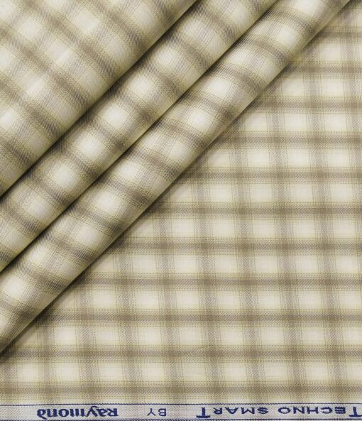 Raymond Men's Giza Cotton Brown Checks 1.80 Meter Unstitched Technosmart Shirt Fabric (Cream)