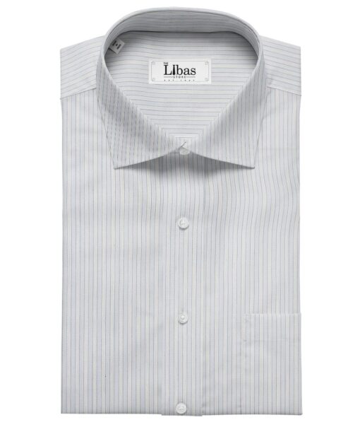 Raymond Men's Giza Cotton Striped 1.80 Meter Unstitched Shirt Fabric (Sky Blue)