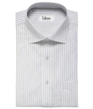 Raymond Men's Poly Cotton Stripes 1.80 Meter Unstitched Shirt Fabric (White)