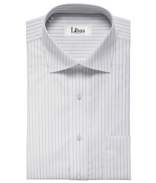 Raymond Men's Poly Cotton Stripes 1.80 Meter Unstitched Shirt Fabric (White)