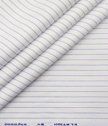 Raymond Men's Poly Cotton Stripes 1.80 Meter Unstitched Shirt Fabric (White)